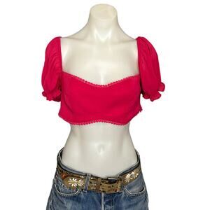 Revolve Hot Pink Milkmaid Crop Top MEDIUM Puff Sleeves Cottage More to Come NEW